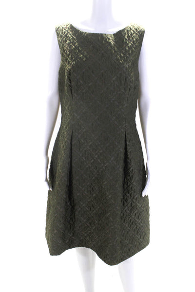 Lela Rose Womens Green Wool Textured Crew Neck Sleeveless Shift Dress Size 14