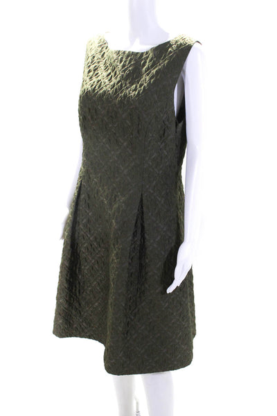 Lela Rose Womens Green Wool Textured Crew Neck Sleeveless Shift Dress Size 14