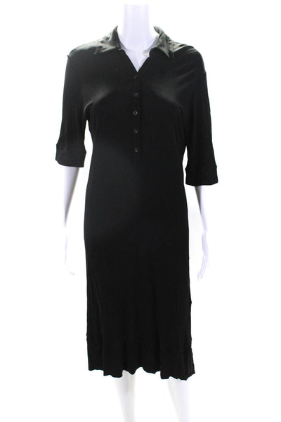 Piazza Sempione Womens Black Collar Henley Short Sleeve Polo Dress Size 48