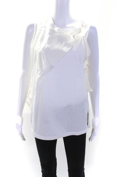 3.1 Phillip Lim Womens Sleeveless Scoop Neck Ruffled Top White Cotton Medium