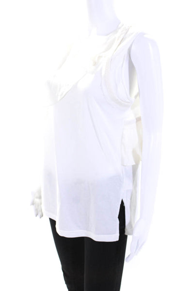 3.1 Phillip Lim Womens Sleeveless Scoop Neck Ruffled Top White Cotton Medium