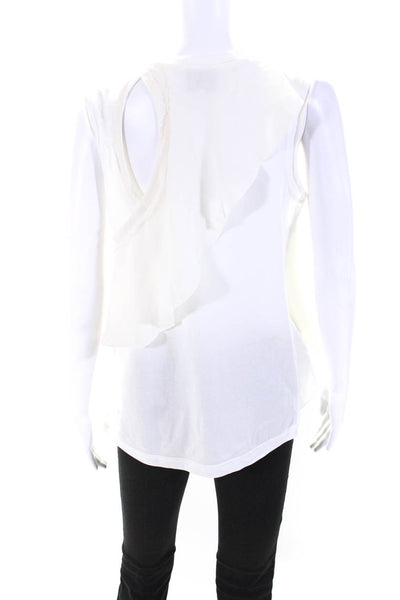 3.1 Phillip Lim Womens Sleeveless Scoop Neck Ruffled Top White Cotton Medium