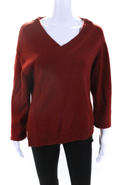 Monse Womens Long Sleeve Ribbed Knit Trim Boxy Sweater Red Wool Size Small