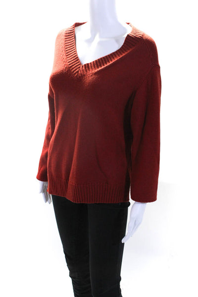 Monse Womens Long Sleeve Ribbed Knit Trim Boxy Sweater Red Wool Size Small