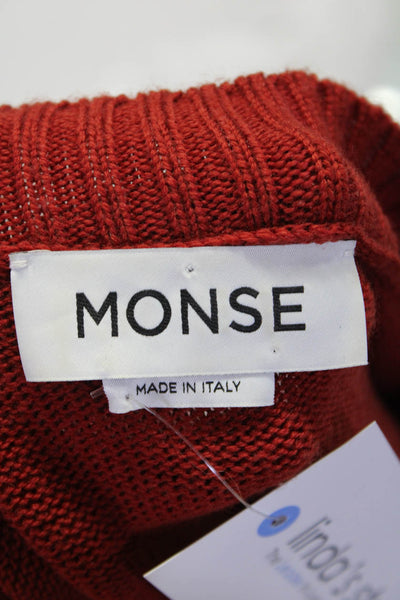 Monse Womens Long Sleeve Ribbed Knit Trim Boxy Sweater Red Wool Size Small