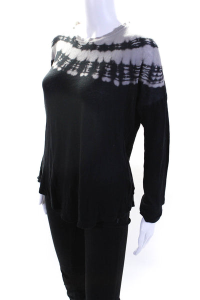 Raquel Allegra Womens Long Sleeve Scoop Neck Tie Dyed Knit Top Black Gray Size 2