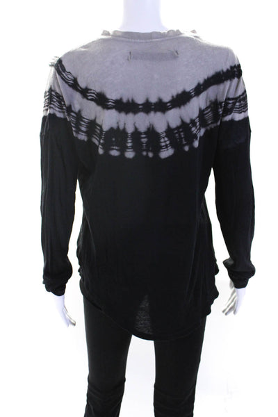 Raquel Allegra Womens Long Sleeve Scoop Neck Tie Dyed Knit Top Black Gray Size 2