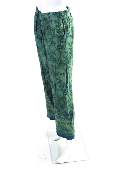 Seventy Womens Floral Elastic Waist High-Rise Wide Leg Pants Green Size 42