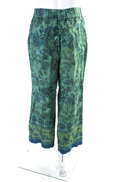 Seventy Womens Floral Elastic Waist High-Rise Wide Leg Pants Green Size 42