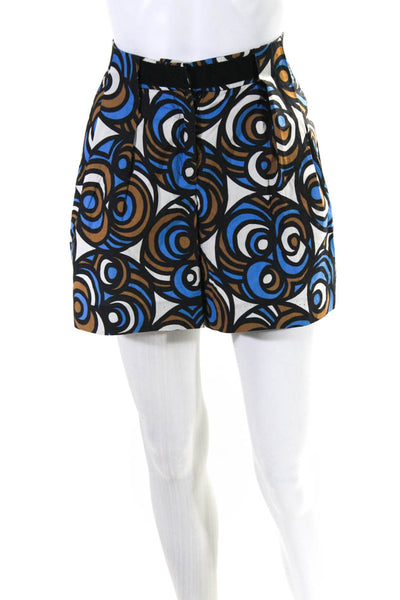 Tara Jarmon Womens Cotton Geometric High-Rise Hook Closure Shorts Blue Size 38