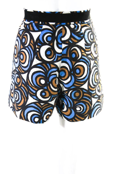 Tara Jarmon Womens Cotton Geometric High-Rise Hook Closure Shorts Blue Size 38