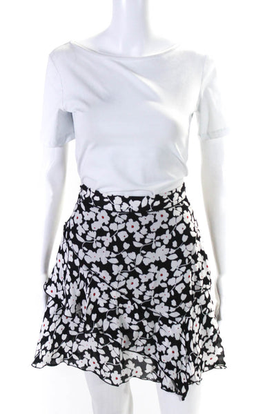 10 Crosby Derek Lam Womens Silk Blend Floral Zip Up Mini Skirt Black Size 4