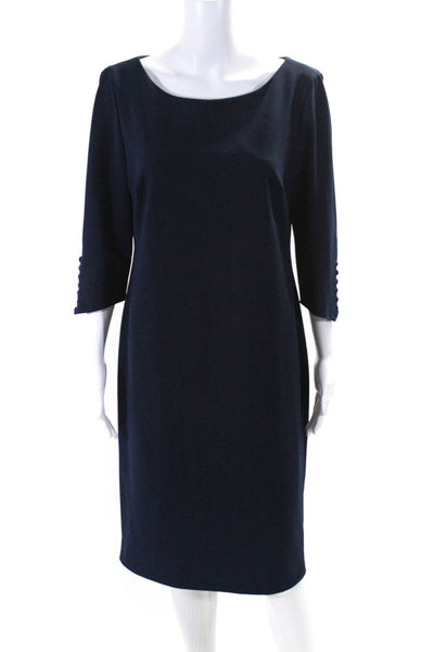 Calvin Klein Women's Round Neck 3/4 Sleeves A-Line Midi Dress Navy Blue Size 14