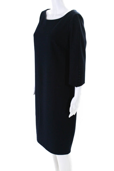 Calvin Klein Women's Round Neck 3/4 Sleeves A-Line Midi Dress Navy Blue Size 14