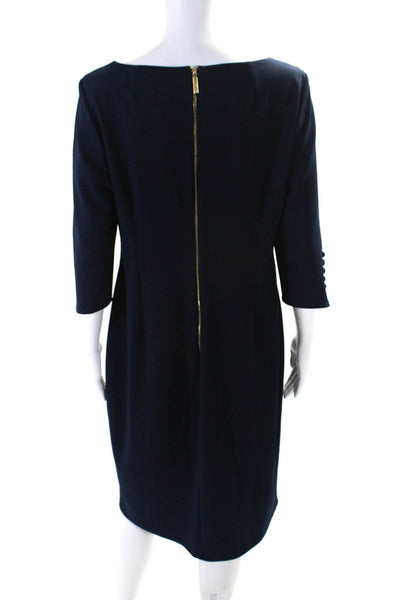 Calvin Klein Women's Round Neck 3/4 Sleeves A-Line Midi Dress Navy Blue Size 14