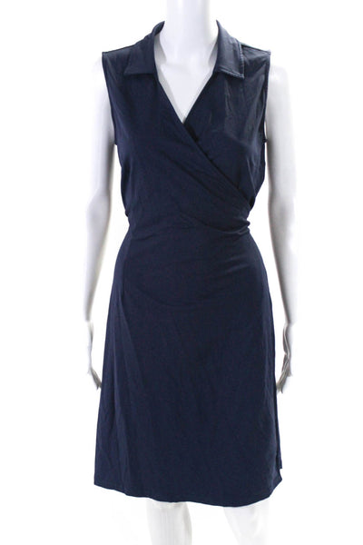 J. Mclaughlin Women's Collared Sleeveless Wrap Mini Dress Navy Blue Size L