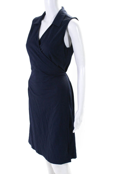 J. Mclaughlin Women's Collared Sleeveless Wrap Mini Dress Navy Blue Size L