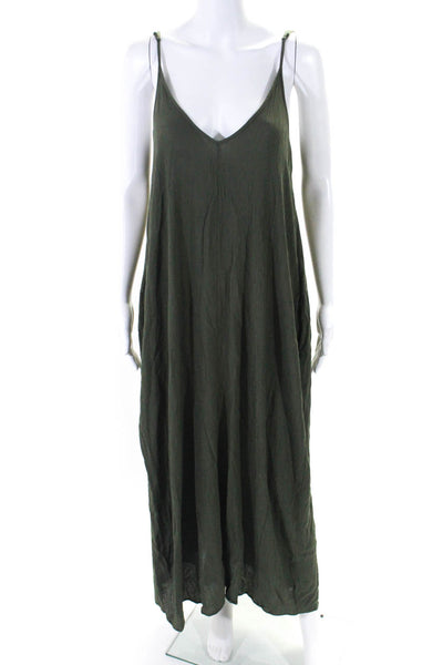 Treasure & Bond Women's Spaghetti Straps A-Line Maxi Dress Olive Green Size M