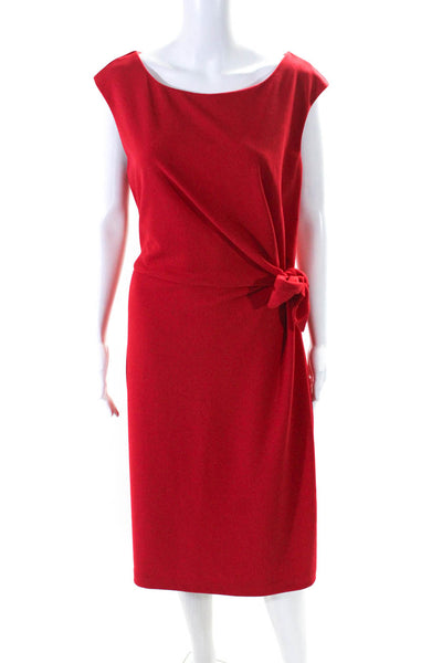 Tahari Women's Round Neck Sleeveless Tie Waist A-Line Midi Dress Red Size 14