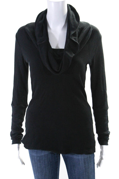 Splendid Women's Cowl Neck Long Sleeves Henley Blouse Black Size M