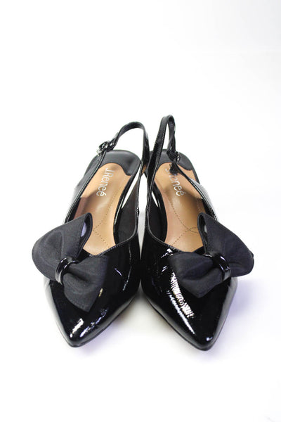 J. Renee Womens Bow Kitten Heels Patent Leather Sling Back Shoes Black Size 10.5