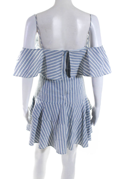 N/Nicholas Womesn Cotton Striped Off Shoulder Ruffle Dress Blue Size 2