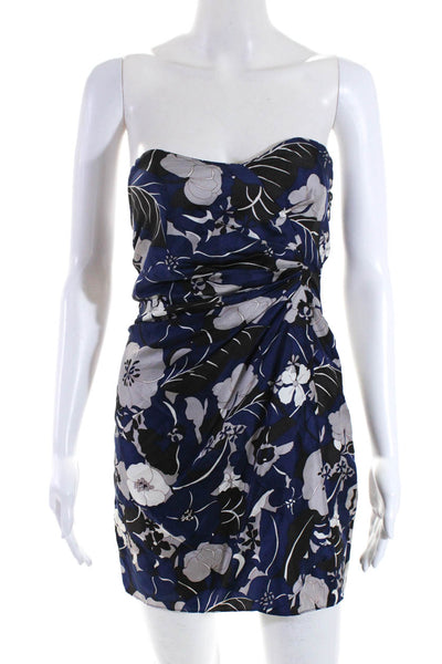 Sunner Womens Silk Strapless Sweetheart Floral Print Mini Dress Blue Size 0