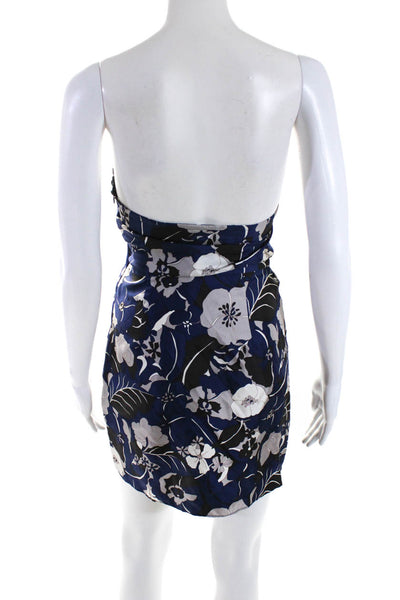 Sunner Womens Silk Strapless Sweetheart Floral Print Mini Dress Blue Size 0