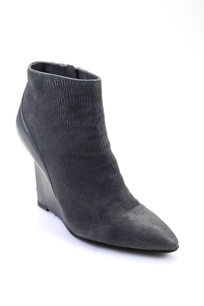 Camilla Skovgaard Womens Leather Pointed Toe Wedge Heel Ankle Boots Gray Size 7