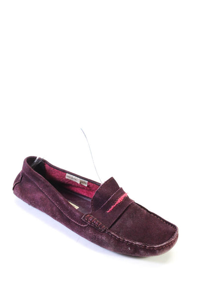 Manolo Blahnik Womens Suede Terry Lined Slip On Penny Loafers Burgundy Size 7.5