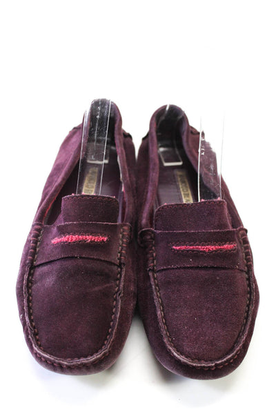 Manolo Blahnik Womens Suede Terry Lined Slip On Penny Loafers Burgundy Size 7.5