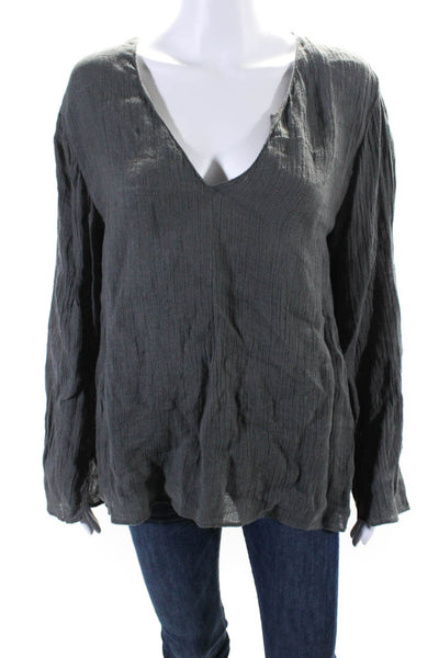 Zara Womens Dark Gray V-Neck Long Sleeve Blouse Top Size XL