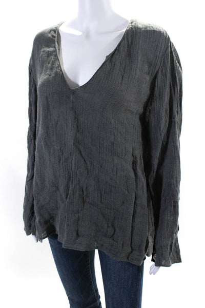 Zara Womens Dark Gray V-Neck Long Sleeve Blouse Top Size XL