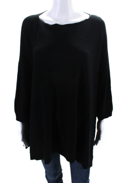 Lululemon Womens Tight Knit 3/4 Sleeve Round Neck Poncho Sweater Black Size OS