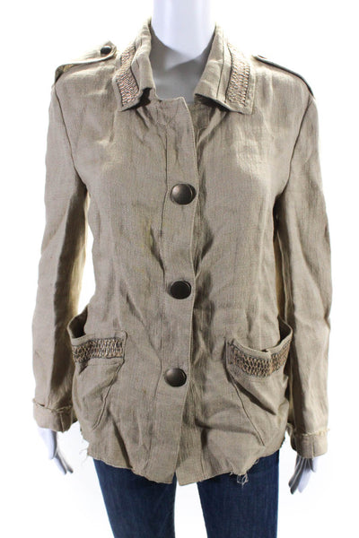 Ter Et Bantine Womens Linen Button Down Light Jacket Beige Size Small