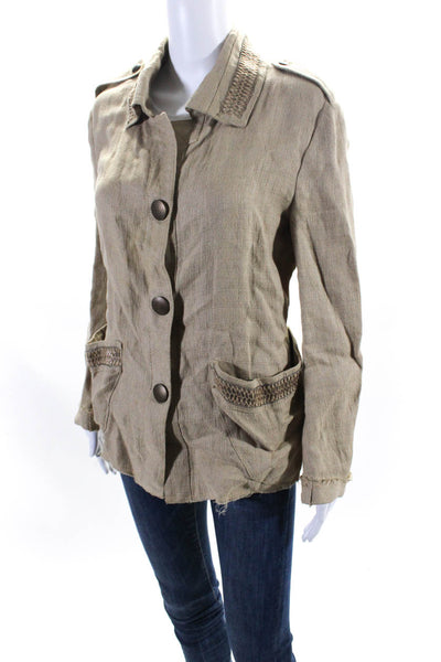 Ter Et Bantine Womens Linen Button Down Light Jacket Beige Size Small