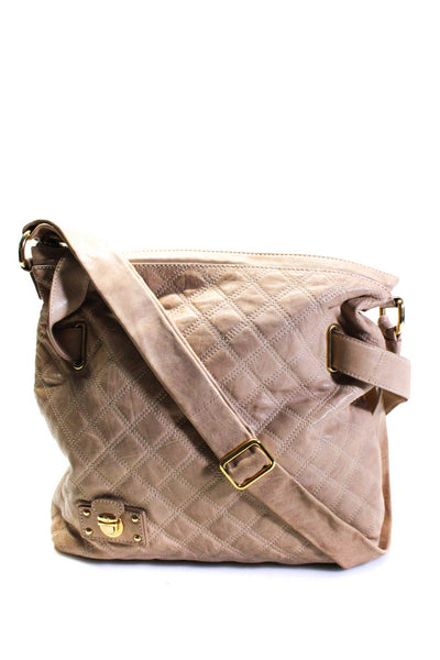 Marc Jacobs Womens Leather Quilted Texture Gold Tone Shoulder Handbag Beige