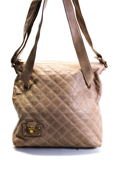 Marc Jacobs Womens Leather Quilted Texture Gold Tone Shoulder Handbag Beige