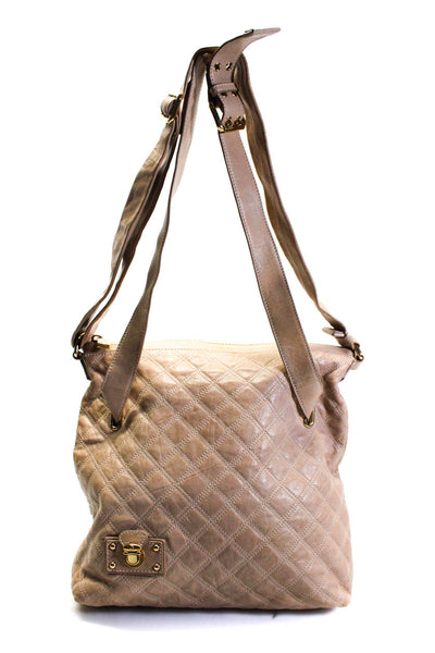 Marc Jacobs Womens Leather Quilted Texture Gold Tone Shoulder Handbag Beige