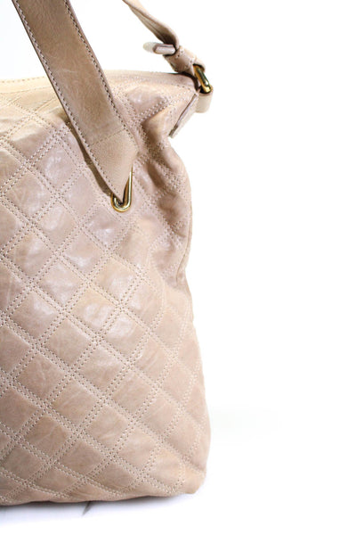 Marc Jacobs Womens Leather Quilted Texture Gold Tone Shoulder Handbag Beige