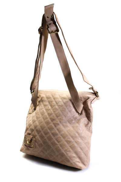 Marc Jacobs Womens Leather Quilted Texture Gold Tone Shoulder Handbag Beige