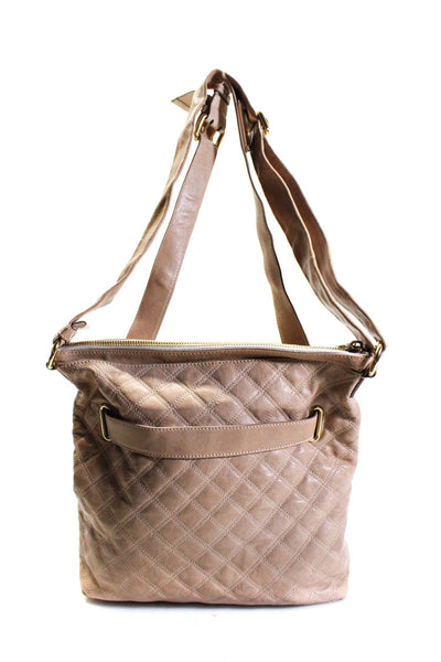 Marc Jacobs Womens Leather Quilted Texture Gold Tone Shoulder Handbag Beige