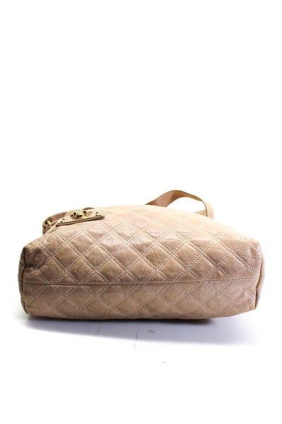 Marc Jacobs Womens Leather Quilted Texture Gold Tone Shoulder Handbag Beige