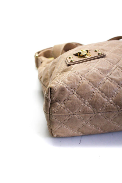 Marc Jacobs Womens Leather Quilted Texture Gold Tone Shoulder Handbag Beige