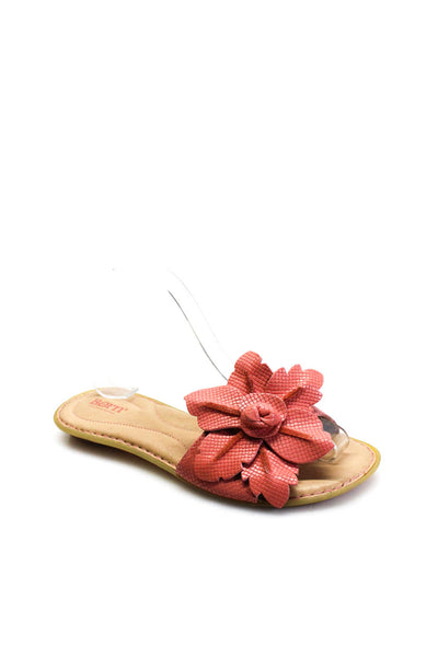 Born Womens Leather Floral Applique Slide On Sandals Light Pink Size 9 Medium