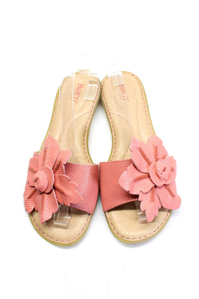 Born Womens Leather Floral Applique Slide On Sandals Light Pink Size 9 Medium