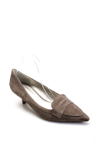 Coach Womens Suede Pointed Toe Slide On Weslie Pumps Taupe Gray Size 8.5