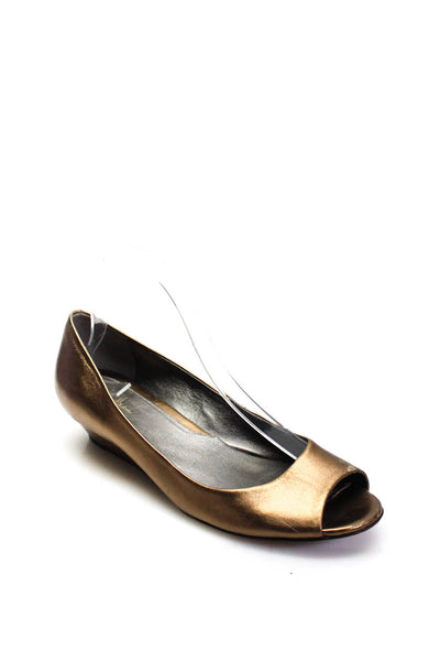 Cole Haan Womens Leather Peep Toe Slide On Wedge Pumps Brown Bronze Size 9 B