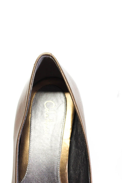 Cole Haan Womens Leather Peep Toe Slide On Wedge Pumps Brown Bronze Size 9 B