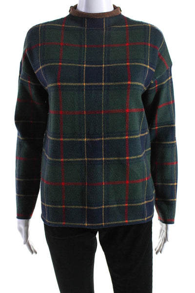 Tahari Womens Plaid Long Sleeves Turtleneck Sweater Green Red Size Small